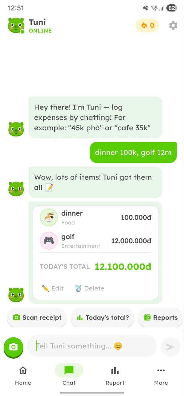 Tuni Chat Screen